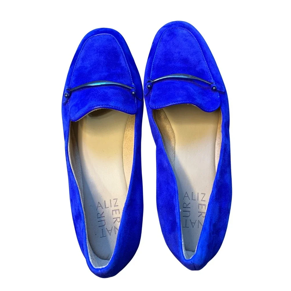 NATURALIZER Emiline Royal Blue Suede Loafers Metal Buckle Women Size 8.5M‎